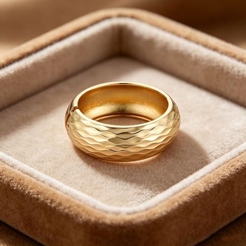 AsAlways 14K Gold Plated Hammered Cuff Bracelet for Women Wide Textured Open Cuff Bangle Statement Gold Chunky Bracelet Jewelry Gift - color: 04 Gold