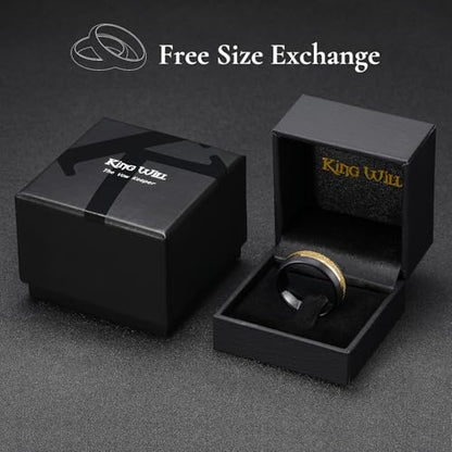 King Will Black Tungsten Rings for Men Hammer Wedding Band | Black, Grooved, Hammer Wedding Band Gold Groove, Sand Inlay, Everyday Wear - color: Embossed Golden Foil