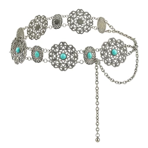 ILuvatar Western Metal Concho Belt for Women Cowgirl Waist Chain for Women Dress Pants Adjustable - color: Silver-e14