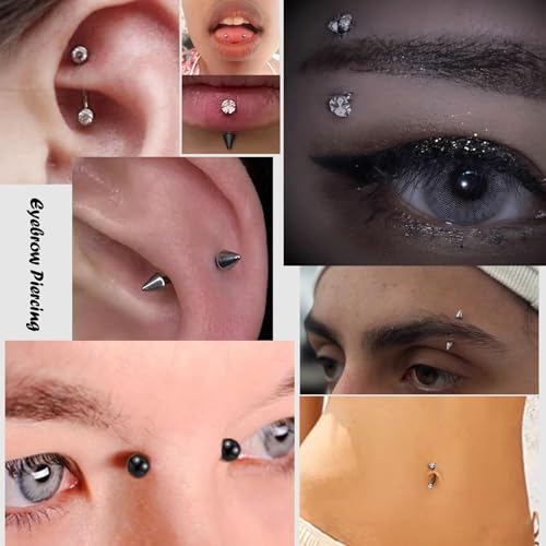16G Eyebrow Piercing Jewelry Rook Earrings for Women Internal Thread Curved Barbell CZ Eyebrow Rings Vertical Labret Lip Jewelry Ear Rook Stud Small Tiny Belly Button Ring 6mm/8mm/10mm - color: Silver Black