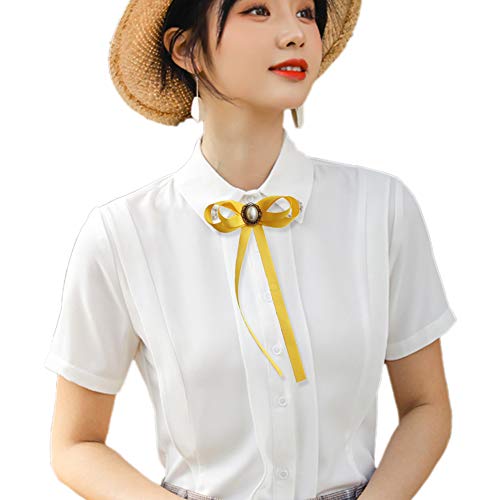 FASELE JKQBUX Women's Brooch Pin pearl Jk preppy style Pre Neck Tie Wedding Party Bow for Women Student Bow Tie accessory - color: Yellow