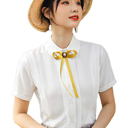 FASELE JKQBUX Women's Brooch Pin pearl Jk preppy style Pre Neck Tie Wedding Party Bow for Women Student Bow Tie accessory - color: Yellow