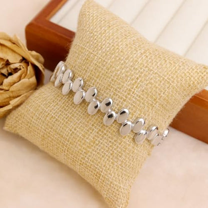 Chunky Gold Silver Bangle Bracelet for Women | Trendy, Minimalist, Oval Beads, Non Tarnish, Adjustable Bracelets, Prom, Party Jewelry Gift - color: Silver