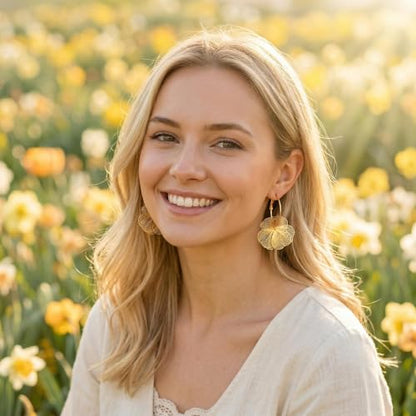Dangle Flower Earrings for Women, 14K Gold Plated Lightweight Hollow Wire Statement Trendy Floral Hoop Earrings Jewelry Hypoallergenic