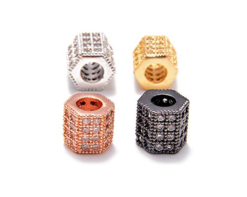 AD Beads Zircon Pave Rhinestones Hexagon Big Hole Bracelet Connector Spacer Beads 10pcs Mixed Color Hexagon 7x8mm - color: 10pcs Mixed Color Hexagon (7x8mm)