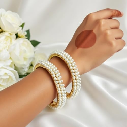 Efulgenz Indian Bollywood Faux Pearl Beaded Bracelet Bangle Bridal Sets - size: 2-6