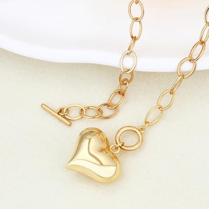 Chunky Gold Necklace for Women, 18K Waterproof Heart Necklace Statement Necklace Gold Charm Necklace Chunky Jewelry Paperclip Chain Choker Gift for Women - style: 25MM Heart