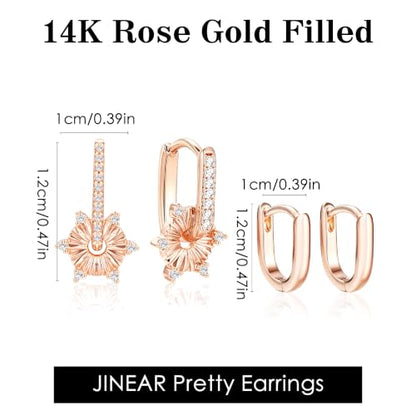 JINEAR 2 Pairs Gold Hoop Earrings for Women Dainty Huggie Earrings Set | 14K Gold Plated Cubic Zirconia Hypoallergenic Lightweight Waterproof Cartilage Hoop Earrings Trendy Jewelry Gift - color: Plates&Pockets