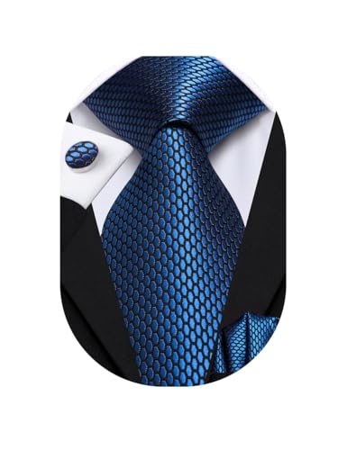 Dubulle Mens Paisley Striped Tie Woven Necktie for Men and Handkerchief Cufflinks Set Wedding Formal Business - color: Blue