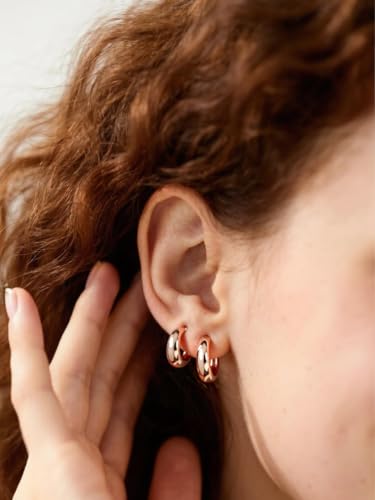 Bestyle Gold Huggies Earrings for Women Hypoallergenic 925 Sterling Silver Post Huggie Hoop Earrings Thick Lightweight Small Hoop Earrings 8/10/12/14mm - color: Rose Gold, size: 12mm