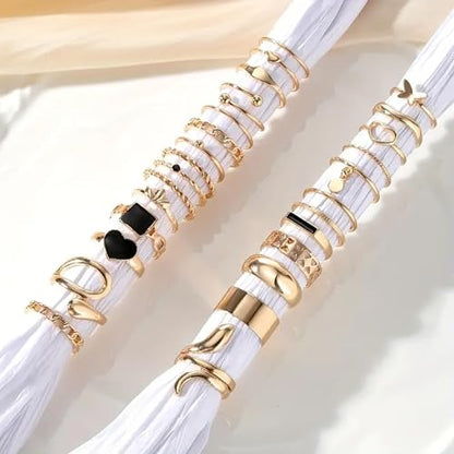 HUASAI Gold Stackable Rings Set for Women Boho Dainty Moon Star Pearl Leaf Cubic Zirconia Heart Midi Pinky Trendy Jewelry Birthday Gifts - color: B13 Gold Rings 27 Pcs