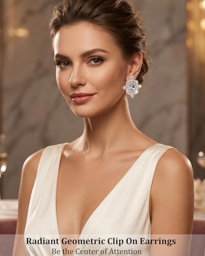 Prom Silver Clip On Earrings for Women Trendy Hypoallergenic Non Pierced Statement Cubic Zirconia Earrings for Women Large Rhinestone Earring Formal Wedding Jewelry Gifts - color: Gold