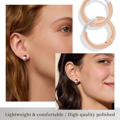 Limerencia Implant Grade Titanium Chunky Wide Huggie Hoop Earrings | Hypoallergenic,G23 Pure Titanium,Waterproof,Thick Huggie for Sensitive Ears - color: Rose Gold