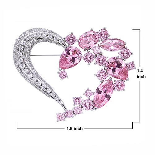 Brooch Pins for Women Girls Fashion Flower Crystal Rhinestone Pearl Jewelry - color: Pink Heart 2