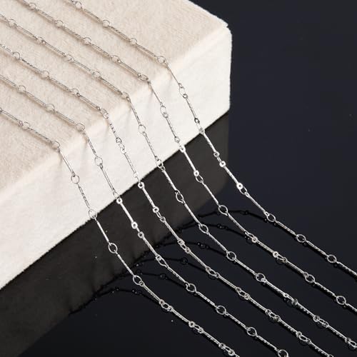 KYUNHOO 16.4FT/5M Silver Chain for Jewelry Making Texture Bar Link Chain | Stainless Steel Jewelry Chains 12MM Long Stick Chains with Clasps for Crafting - color: Stick Silver