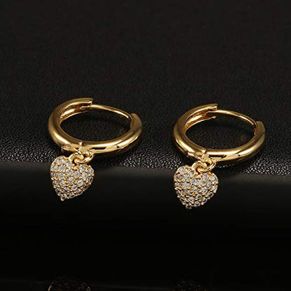 XYJZXY Gold Huggie Small Hoop Earrings with Charm Personalized Snake/Evil Eye/Star/Cross/Lock/Key 18k Gold Plated Crystal Drop Dangle Earrings for Women - style: Heart