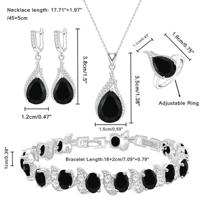 LMXXVJ Jewelry Set for Women,Teardrop Cubic Zirconia Necklace Earrings Adjustable Ring Bracelet Jewelry Set Formal Jewelry Gift - color: ZYSD-White Gold-Black