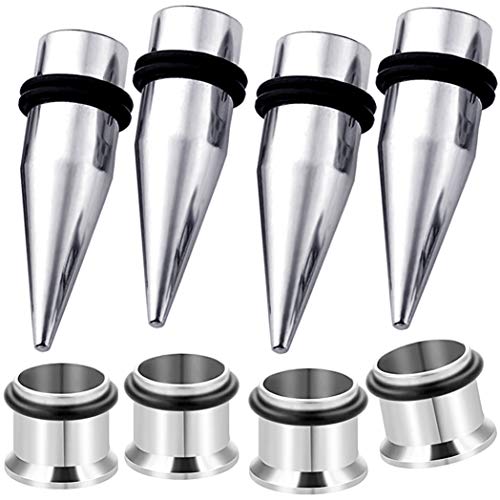 HEKEUOR 4 Piece 316l Steel Tapers and Tunnels Ear Stretching Kit Gauges Gauging Plugs Choose 1g 7/16 1/2 9/16 00g-14g - style: 7/16"(11mm)+1/2"(12mm) [Silver]