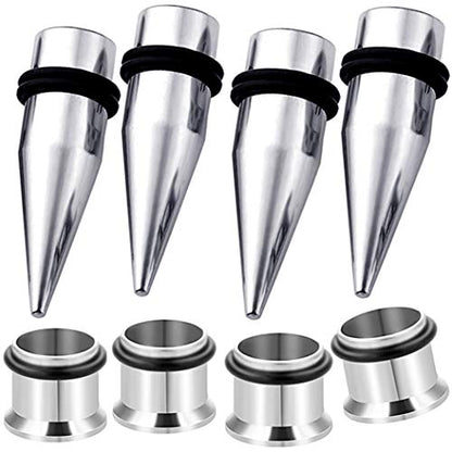 HEKEUOR 4 Piece 316l Steel Tapers and Tunnels Ear Stretching Kit Gauges Gauging Plugs Choose 1g 7/16 1/2 9/16 00g-14g - style: 7/16"(11mm)+1/2"(12mm) [Silver]
