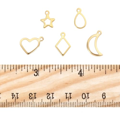8-64Pcs Silver Goldern Color Heart Pendants Charms 10 Styles Heart Stainless Steel Metal Charms for Jewelry Making Crafting Necklaces Bracelets Earrings Keychains Birthday Gift - color: Golden 5 Shapes-60 pcs