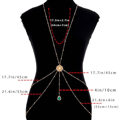 Gold Body Chain for Women Layered Rhinestone Waist Chains Summer Beaded Bra Body Jewelry Gifts - color: Green