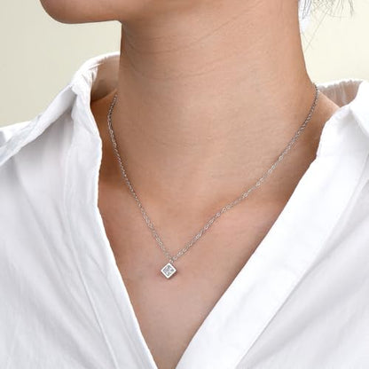 Dainty 316L Stainless Steel Square Necklace for Women Trendy, Cubic Zirconia Square Pendant Necklace Jewelry - color: Original SS