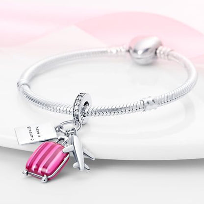 925 Sterling Silver Charms for Bracelets and Necklaces Beads Charms Jewelry Gift for Women - color: Airline Luggage and Passport