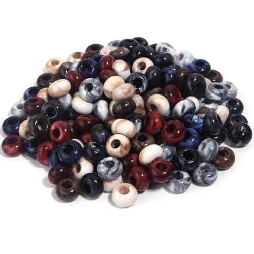 150PCS 14x8mm Dark Multicolor Acrylic European Large Hole Rondelle Spacer Beads with Storage Box, Loose Beads for Bracelet Necklace Earring Hair DIY Jewelry Making - color: Dark Multicolor