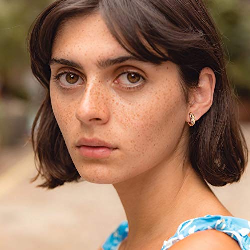MEVECCO Chunky Huggie Hoop Earrings for Women Starburst Beaded Styles | 18K Gold Plated Brass, Triple Or Single Cubic Zirconia Star Details, Graduated Rounded Profile, Front Stone Row - style: Starburst Three