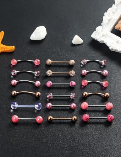 14G Tongue Rings Snake Frog Eyes Piercing Jewelry for Women Men Surgical Steel Plastic Tongue Rings - color: Rose Gold