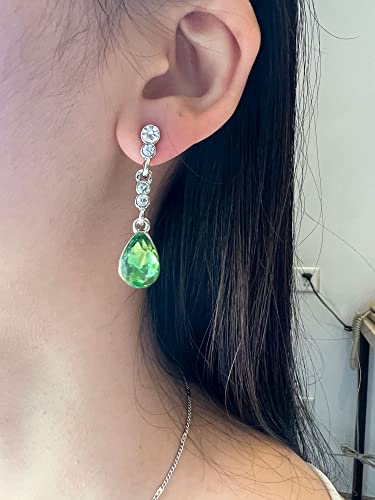 4 Pieces Fashion Teardrop Crystal Rhinstone Pendant Necklace Earring Bracelet Jewelry Set for Women Lady Wedding Birthday Party Prom Gifts - color: Green