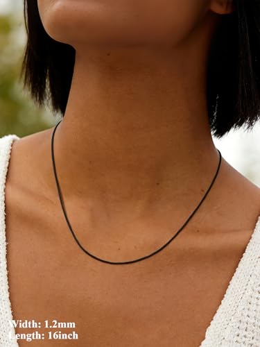 U7 Snake Necklace for Women 14K Gold Plated/Silver/Rose Gold/Black Chain Necklace Hypoallergenic, Stainless Steel Tiny Snake Chain Necklace 1/1.2/1.5/2MM, 14-30" Adjustable Minimalist Gift - color: h.Black-1.2mm