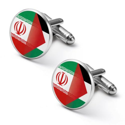 Iran Palestine Flag Men's Cufflinks Tuxedo Shirt Cuff Links Jewelry | Funny Stainless Steel Cufflinks for Men for Business Wedding Accessories - size: 1.7cm