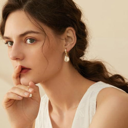 Crystals Teardrop Dangle Drop Earrings, 18K Gold Plated Hoop Earrings Zirconia Jewelry for Women Gifts - color: Orange