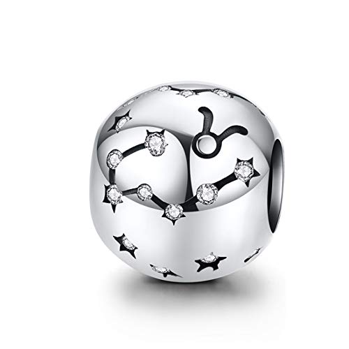 Constellation Charm 925 Sterling Silver Birthstone Bead for Pandora Charms Bracelet-Gift for Anniversary Birthday Christmas Day - color: Taurus（4.20-5.20）