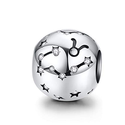 Constellation Charm 925 Sterling Silver Birthstone Bead for Pandora Charms Bracelet-Gift for Anniversary Birthday Christmas Day - color: Taurus（4.20-5.20）