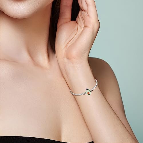 Hapour 925 Sterling Silver Charms for Bracelet Necklace Dangle Pendant Bead | Whale Shark Charm, Glow in the Dark, Matryoshka Russian Doll Baking European Jewelry Charm, 14k Gold Plated - style: Cute Avocado