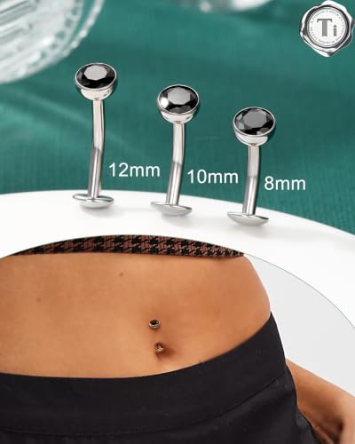 COCHARM G23 Solid Titanium Belly Button Rings Floating Belly Navel Rings 14G Internally Threaded Belly Piercing Jewelry Hypoallergenic - color: BK-10MM