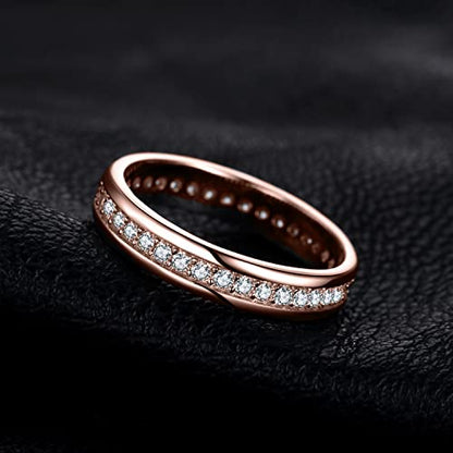 JewelryPalace Cubic Zirconia Eternity Wedding Bands For Women, 14K Yellow Rose Gold Plated 925 Sterling Silver Anniversary Promise Rings for Her, CZ Simulated Diamond Wedding Ring Jewelry Channel Set - color: 3-Rose Gold Plated