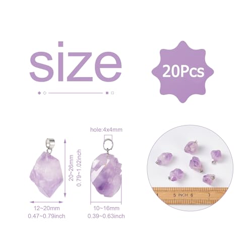 20Pcs Natural Irregular Amethyst Rock Stone Pendants Healing Crystal Chakra Gemstone Charms for Jewelry Making Hole: 4x4mm - color: 2-Purple Amethyst-Nugget