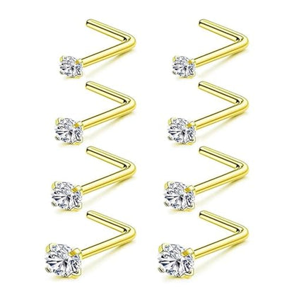 Incaton 20G Stainless Steel Nose Rings for Women Nose Rings Hoops L Shaped Nose Studs Screw Nose Piercing Jewelry for Women Men Silver Rose Gold Black Rainbow - color: 8P STUD GOLD