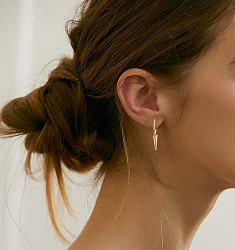 LOYATA Gold Huggie Hoop Earrings 14K Gold Plated Dainty Small Simple Hypoallergenic Jewelry Gift for Women - style: Triple Spike