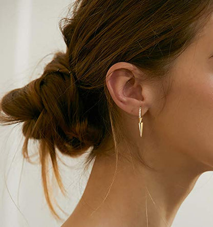 LOYATA Gold Huggie Hoop Earrings 14K Gold Plated Dainty Small Simple Hypoallergenic Jewelry Gift for Women - style: Triple Spike