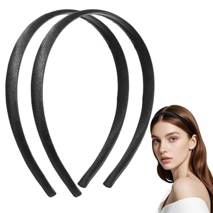 2 Pcs Soft Satin Headband, Black Velvet Padded Headbands, Fashion Elastic Solid Hairband for Women Cosplay Holiday Halloween Crafts Gifts