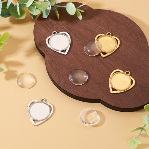 Craftdady Stainless Steel Pendant Cabochon Settings Heart Square Teardrop Flat Round Oval Rectangle Blank Bezel Trays Base Pendant with Glass Cabochons for DIY Earrings Necklace Jewelry - color: Stainless Steel Color Heart