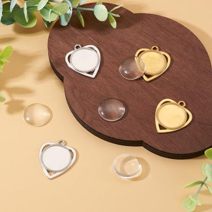 Craftdady Stainless Steel Pendant Cabochon Settings Heart Square Teardrop Flat Round Oval Rectangle Blank Bezel Trays Base Pendant with Glass Cabochons for DIY Earrings Necklace Jewelry - color: Stainless Steel Color Heart