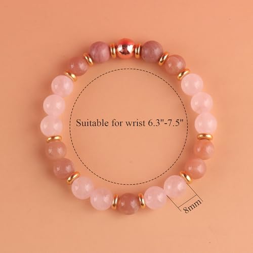 KSQS Healing Stone Bead Bracelet for Women, Natural Gemstones Balance Protection Bracelet, Spiritual Crystal Beads Bracelet Anxiety Relief with Meaning Card - color: Attract Love