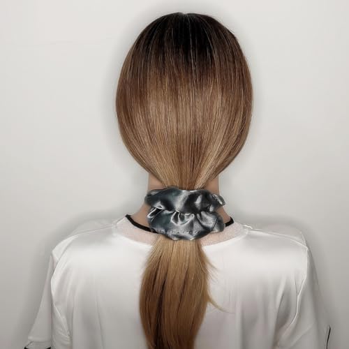 Sufermoe 6 Pcs Satin Silk Hair Scrunchies, Dark Grey (4.5 Inch) - Hair Ties for Women and Girls, Hair Accessories - color: Dark Grey