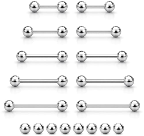 Tongue Rings Surgical Steel Straight Barbell Tongue Piercing Jewelry - Hypoallergenic Surgical Stainless Steel Nipple Rings for Women & Men Nipple Piercing Jewelry 14g, 16g (12mm 14mm 16mm 18mm 20mm) - color: 16g - Silver