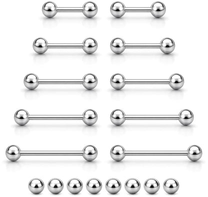 Tongue Rings Surgical Steel Straight Barbell Tongue Piercing Jewelry - Hypoallergenic Surgical Stainless Steel Nipple Rings for Women & Men Nipple Piercing Jewelry 14g, 16g (12mm 14mm 16mm 18mm 20mm) - color: 14g - Silver
